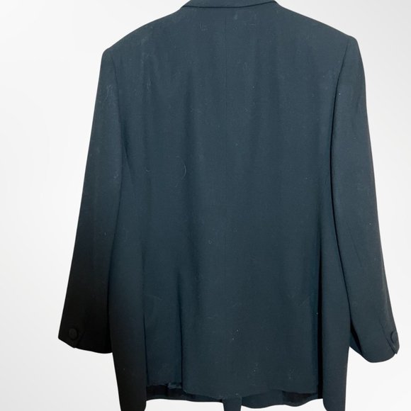 VTG 80s  Big Shoulders Double Breasted Long Wool Crepe Blazer Jacket Jones NY - Picture 3 of 6